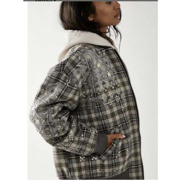 Free People Louie Embellished Oversize Bomber Jacket Size XS $428 - Picture 2 of 15